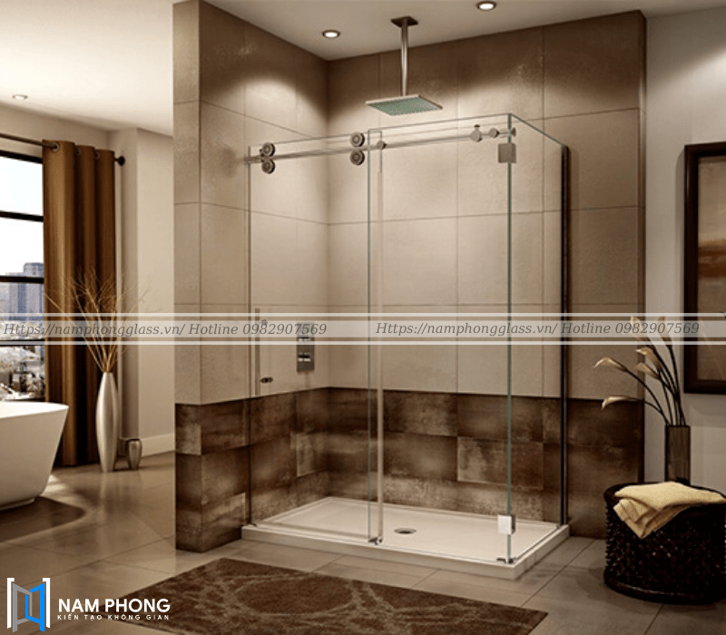 Vách kính nhà tắm mở trượt phi 10x30