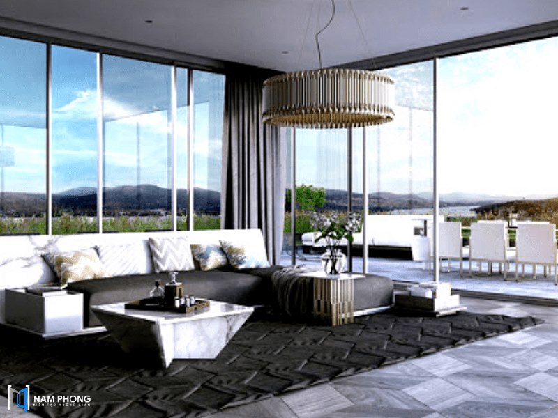 Vách kính cường lực phòng khách