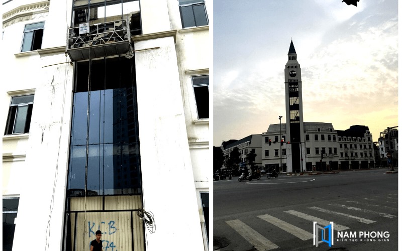 Vách kính mặt dựng giấu đố - Tháp đồng hồ Văn Phú