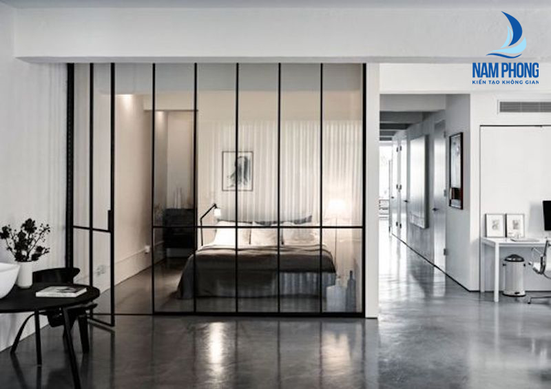 vách kính cường lực phòng ngủ