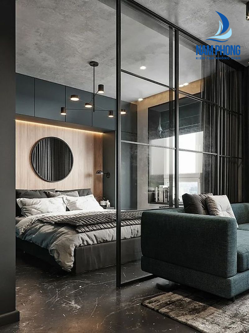 vách nhôm kính phòng ngủ