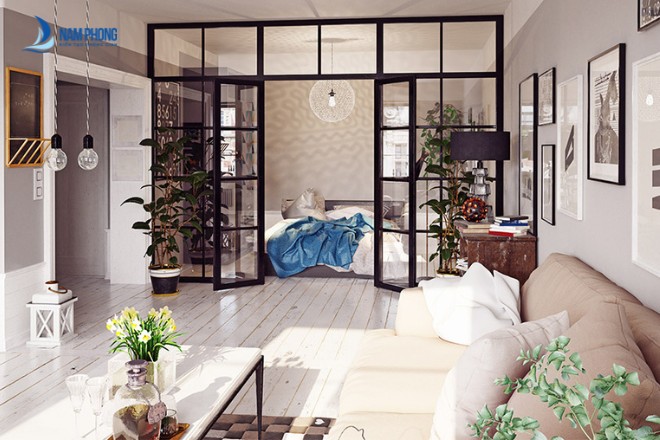 Vách kính phòng ngủ hiện đại đẹp