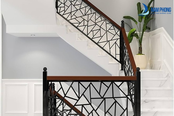 Mẫu lan can cầu thang thiết kế hình học