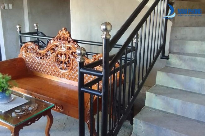 Mẫu lan can cầu thang sử dụng chất liệu sắt hộp