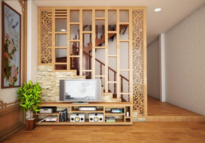 Vách ngăn cầu thang tam cấp hiện đại